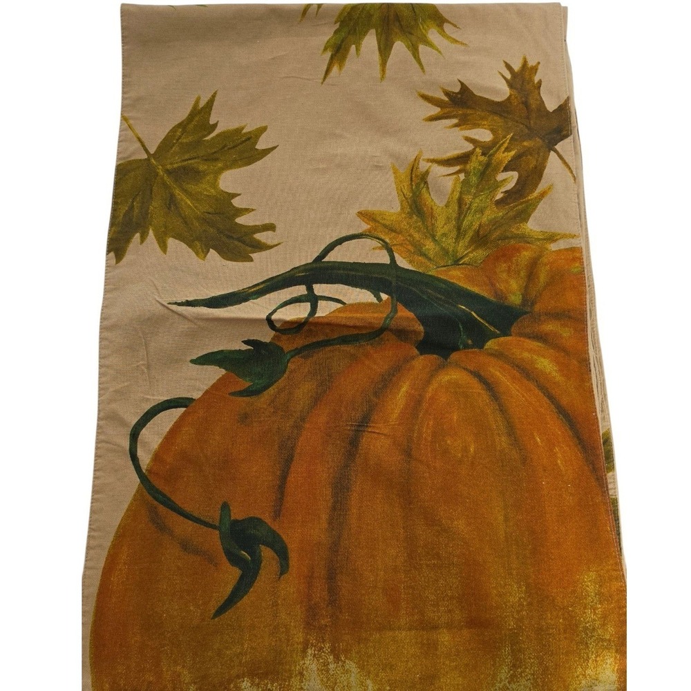 Pottery Barn Harvest Pumpkin Table Runner 18x108 Linen Blend Autumn Leaves Tan